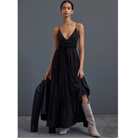nwt ANTHROPOLOGIE | Silk Maxi Dress by Joslin | Black | size 10